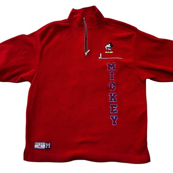 VTG Disney Store 90s Y2k Sweater Sz XL Red Mickey 1/4 Zip Pull Over Long Sleeve - Picture 2 of 12